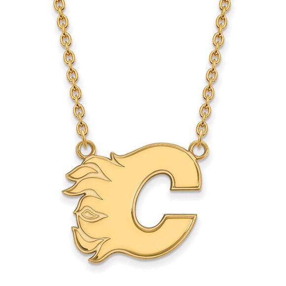 14k Yellow Gold NHL Calgary Flames Large Necklace, 18 Inch - Picture 1 of 5